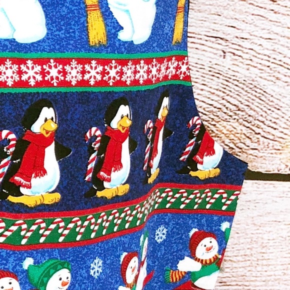 Vintage 111 Main Blue and Black Festive Snowman and Penguin Vest Size L - Picture 5 of 10